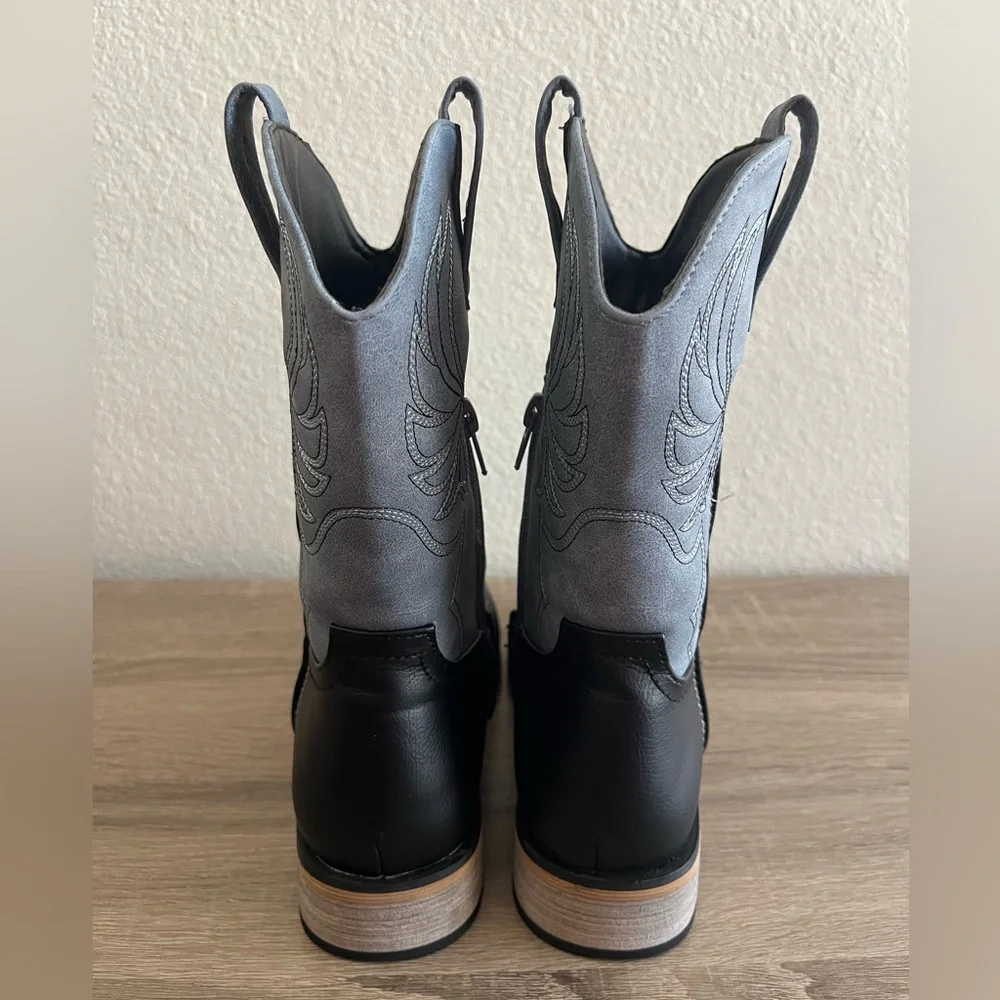 Vodvob Unisex Kids Boots 3 Black/blue Zip Pull on Western Rodeo Cowboy Cowgirl
